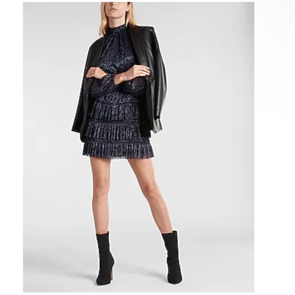 Blue Ruffled Dress with metallic thread detail (Medium)